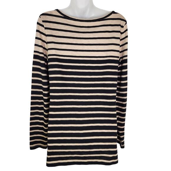 J. Crew Artist T Shirt Top Womens Small Black Tan Knit Striped Pullover Cotton - Picture 2 of 7